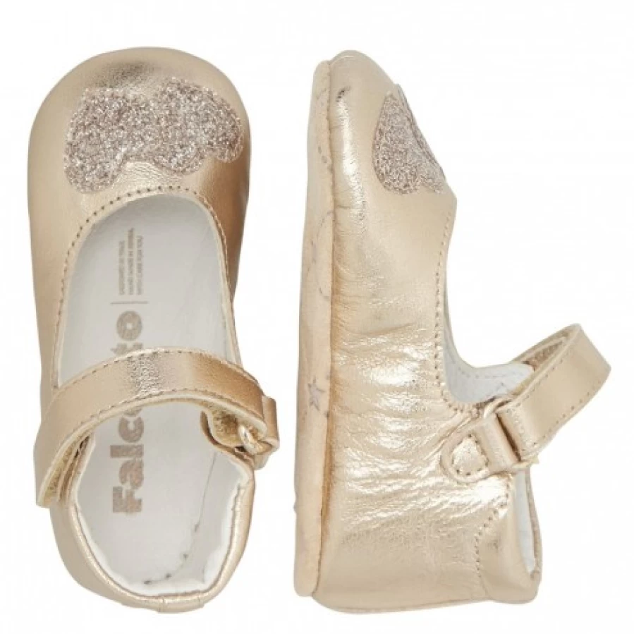 FALCOTTO Cupie Metallic Leather Baby Crib Shoes in Platinum for Newborns and Infants