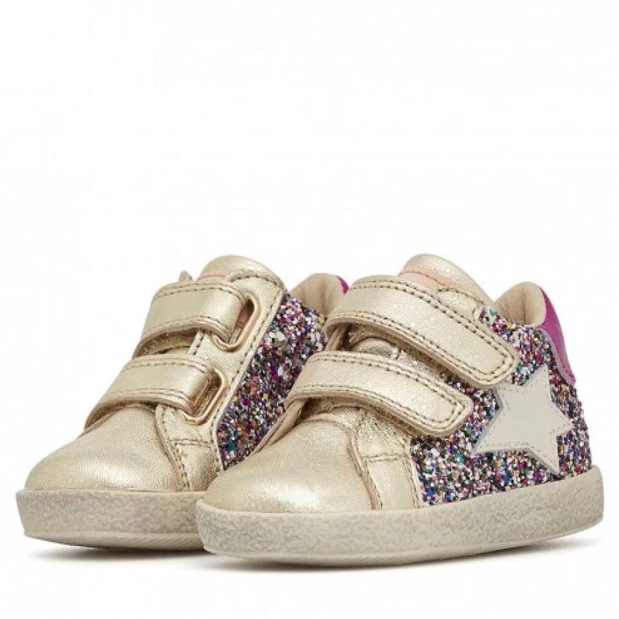 FALCOTTO Platinum-Fuchsia Glitter Leather Sneakers for Women - Alnoite High VL Style