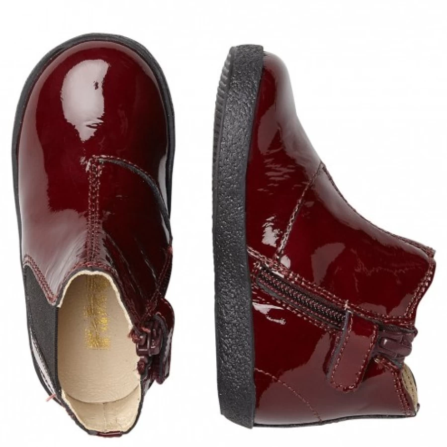 FALCOTTO Calvin Burgundy Patent Leather Beatle Boots for Men - Stylish Chelsea Ankle Boots