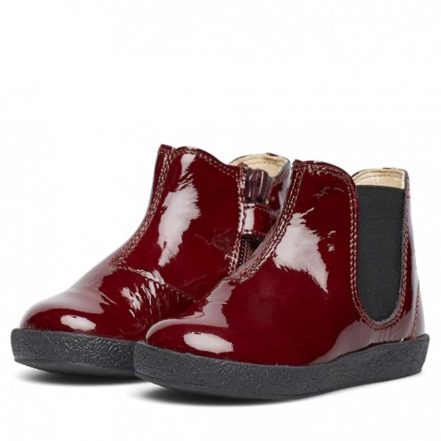 FALCOTTO Calvin Burgundy Patent Leather Beatle Boots for Men - Stylish Chelsea Ankle Boots