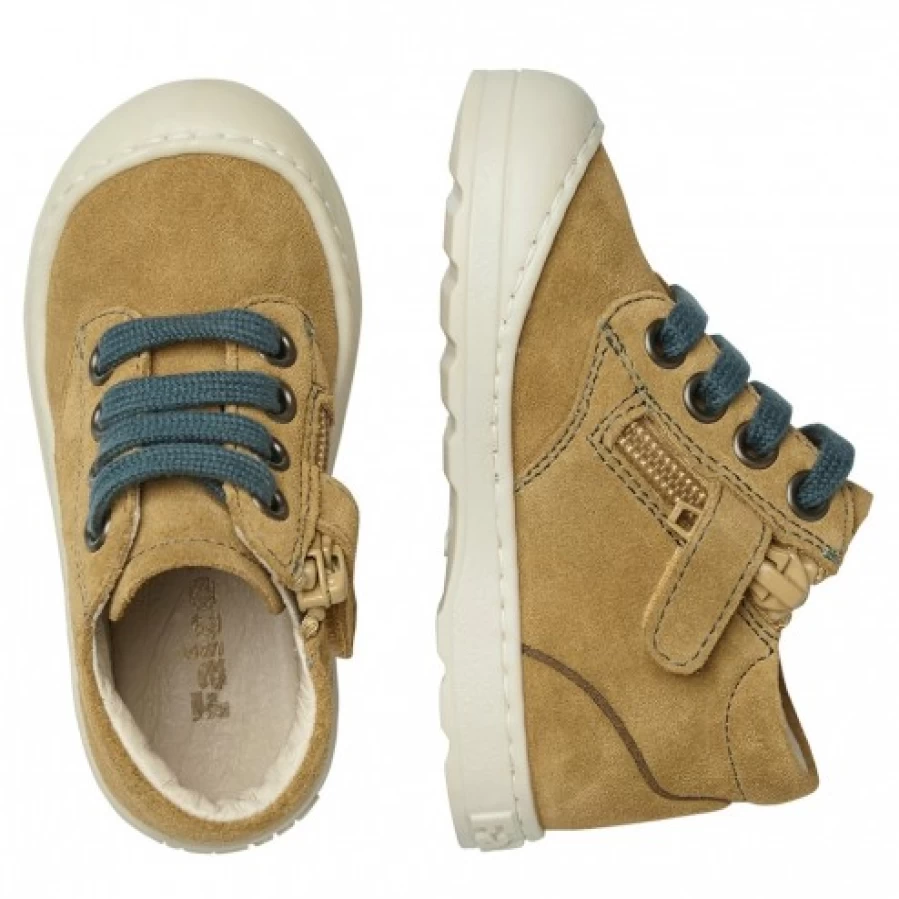 FALCOTTO Labloom Suede Zip Sneakers for Kids - Pumpkin & Dark Green Color