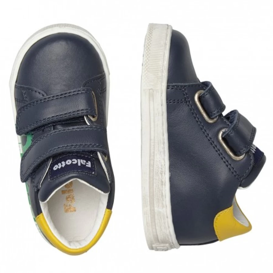 FALCOTTO Tahole VL Navy-Yellow Leather Sneakers for Men - Comfortable Casual Shoes