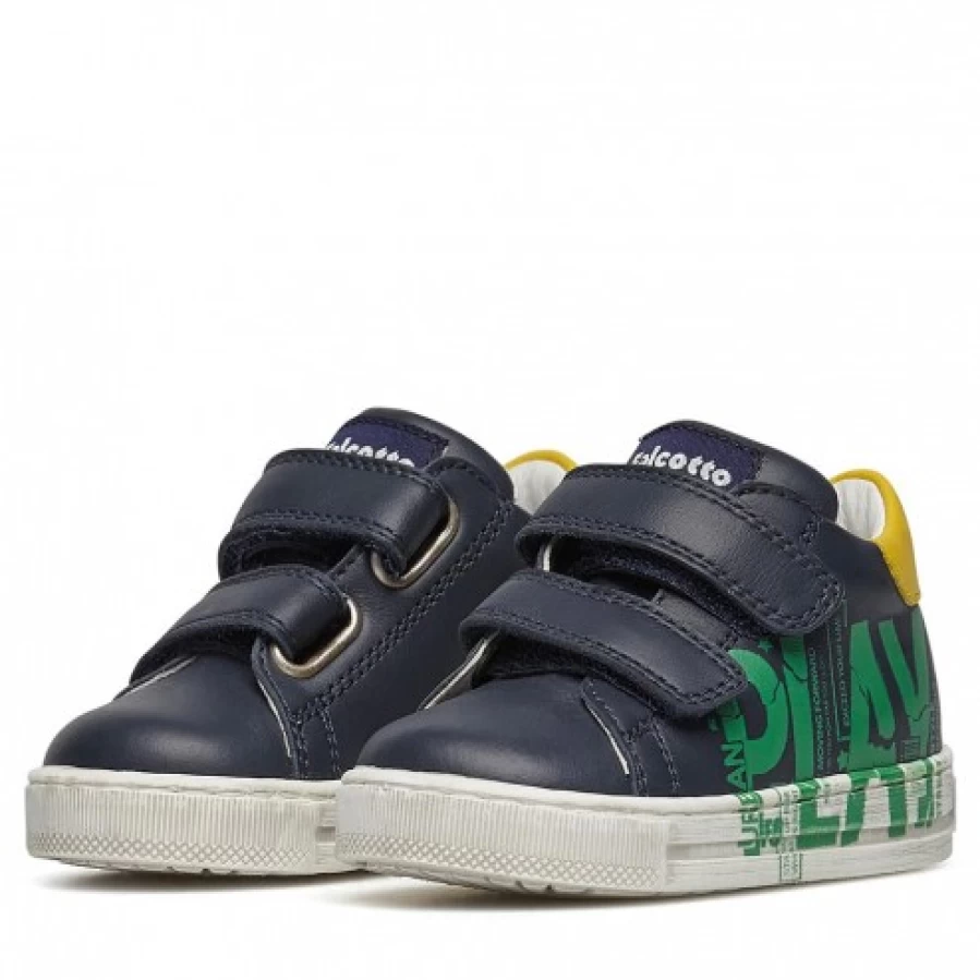 FALCOTTO Tahole VL Navy-Yellow Leather Sneakers for Men - Comfortable Casual Shoes