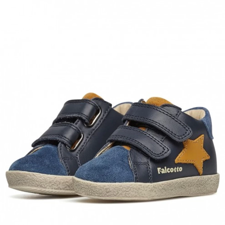 FALCOTTO Blue Leather & Suede Sneakers for Men - Alnoite High VL Casual Shoes