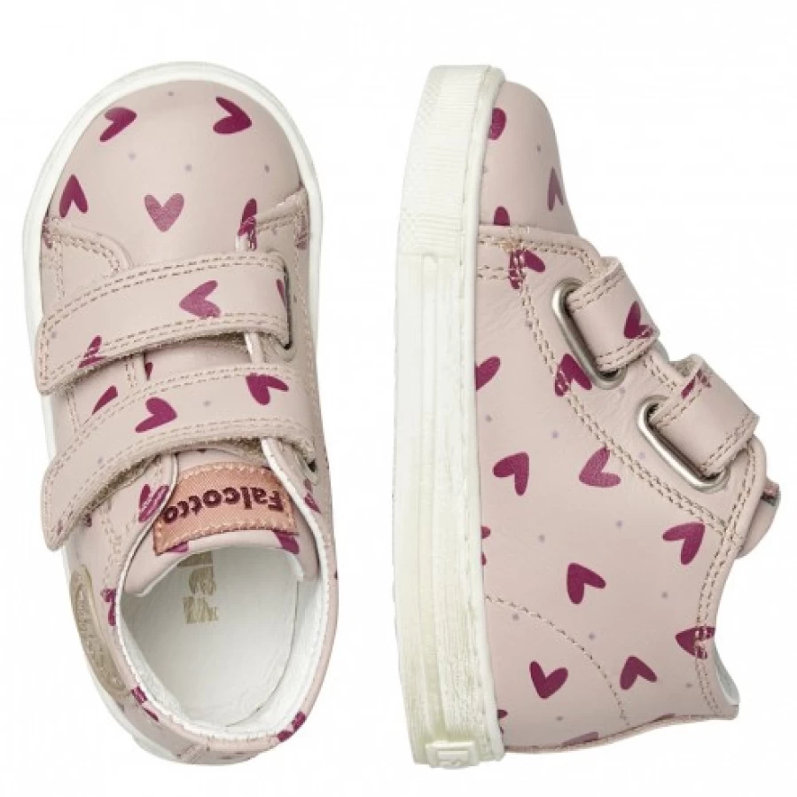 FALCOTTO Michael Pink Leather Sneakers with Hearts Print - Women's Fashion Shoes