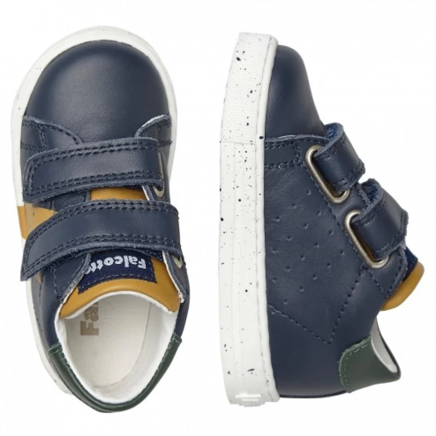 FALCOTTO Salazar VL Navy & Pumpkin Leather Sneakers for Men - Comfortable Casual Shoes