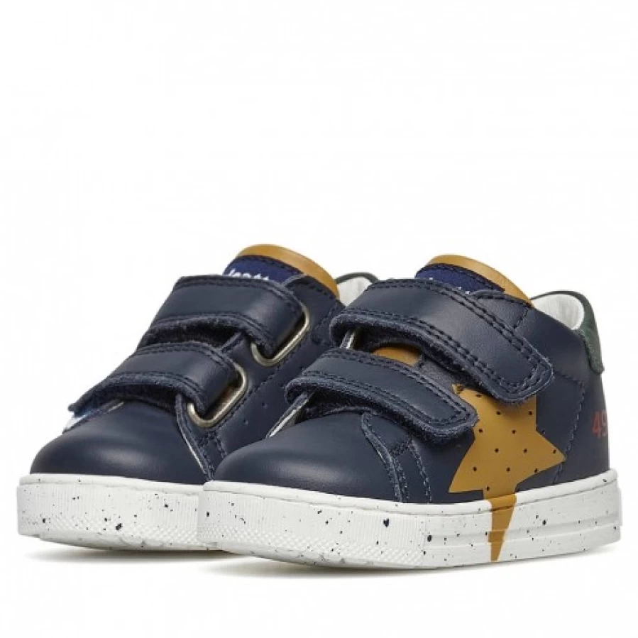 FALCOTTO Salazar VL Navy & Pumpkin Leather Sneakers for Men - Comfortable Casual Shoes