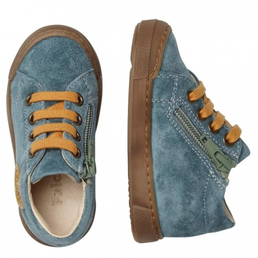 FALCOTTO Alstro Mint & Pumpkin Suede Zip-Up Sneakers for Kids