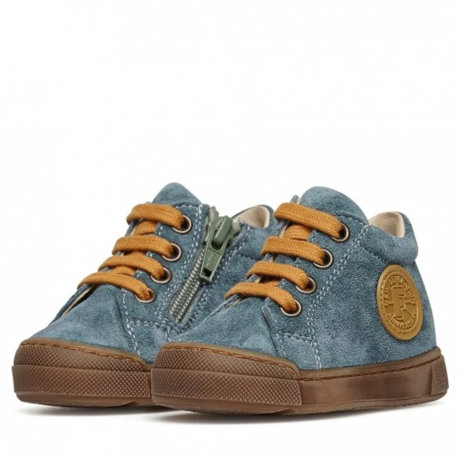 FALCOTTO Alstro Mint & Pumpkin Suede Zip-Up Sneakers for Kids