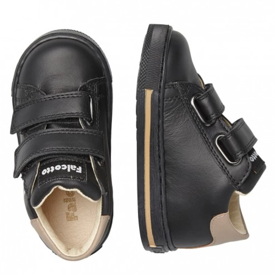 FALCOTTO Leryn VL Two Leather Sneakers for Men Women - Black Comfortable Casual Shoes