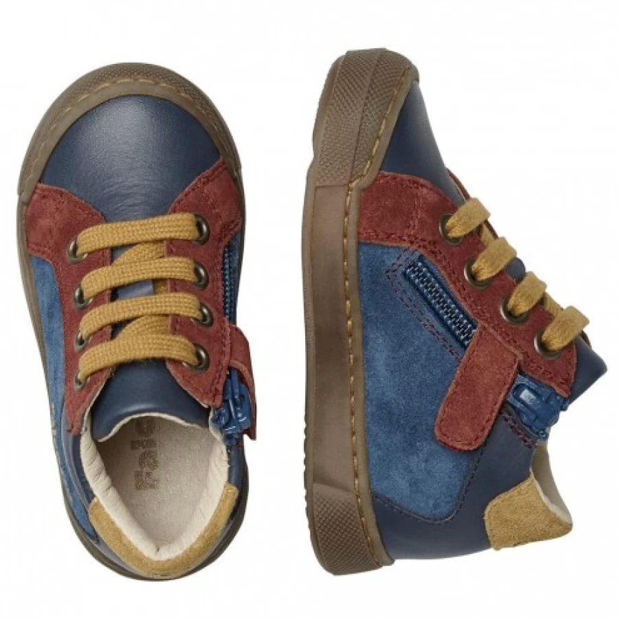 FALCOTTO Navy-Orange Leather Suede Sneakers for Men Women - Patiula Zip Comfortable Casual Shoes