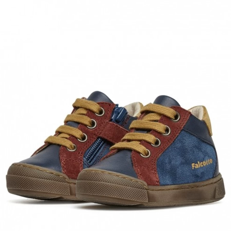 FALCOTTO Navy-Orange Leather Suede Sneakers for Men Women - Patiula Zip Comfortable Casual Shoes