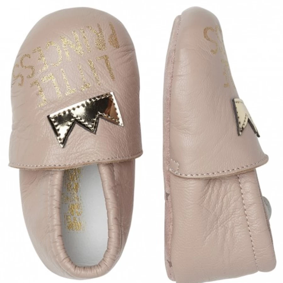 FALCOTTO Tater Baby Crib Shoes with Crown Patch - Soft Pink First Walkers for Newborns