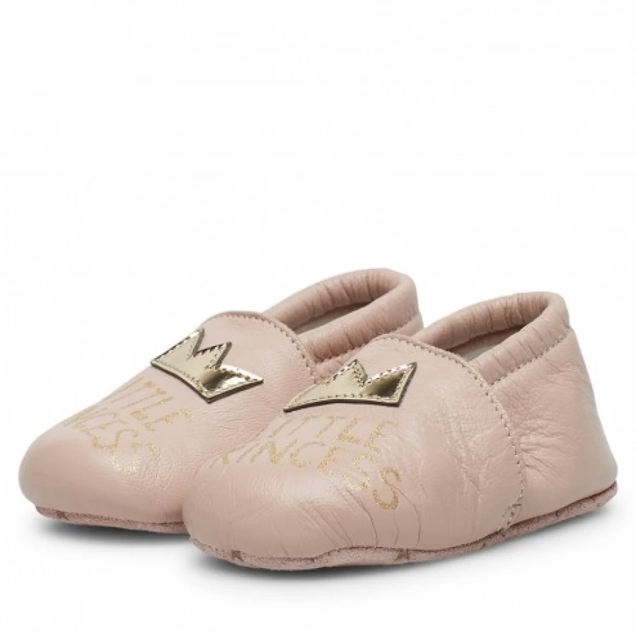 FALCOTTO Tater Baby Crib Shoes with Crown Patch - Soft Pink First Walkers for Newborns