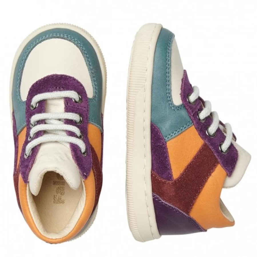 FALCOTTO Nittiki Leather Suede Sneakers for Men Women - Orange Mint Color Comfortable Casual Shoes