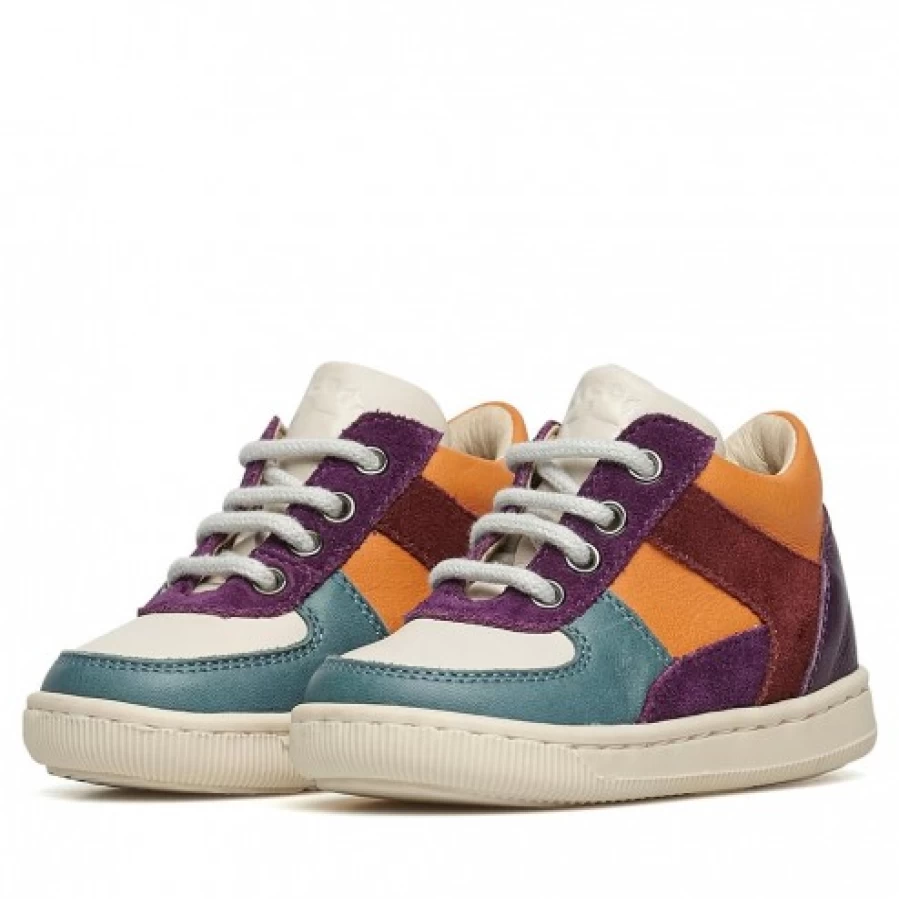 FALCOTTO Nittiki Leather Suede Sneakers for Men Women - Orange Mint Color Comfortable Casual Shoes