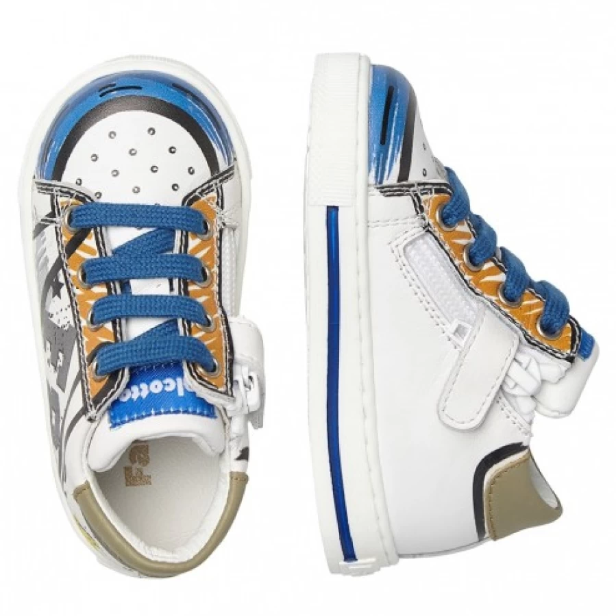 FALCOTTO Flurriny Blue and White Leather Sneakers with Zip for Comfort and Style