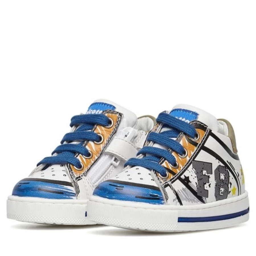 FALCOTTO Flurriny Blue and White Leather Sneakers with Zip for Comfort and Style
