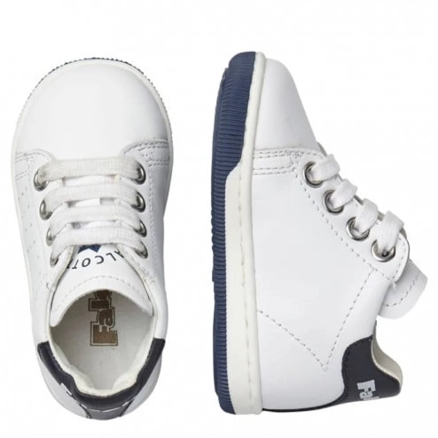 FALCOTTO Adam White-Blue Two-Tone Nappa Leather Lace-Up Sneakers for Men