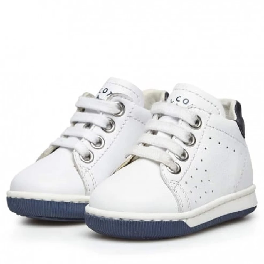 FALCOTTO Adam White-Blue Two-Tone Nappa Leather Lace-Up Sneakers for Men