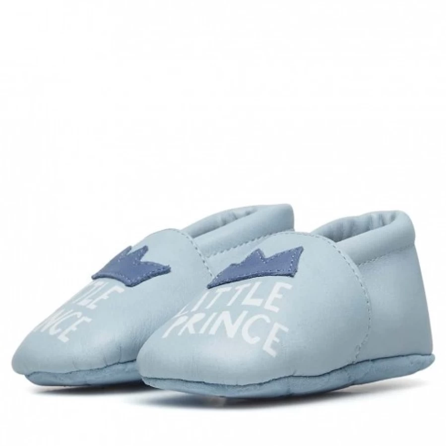 FALCOTTO Tater Baby Crib Shoes with Crown Patch - Soft Sky Blue Leather First Walkers for Newborns