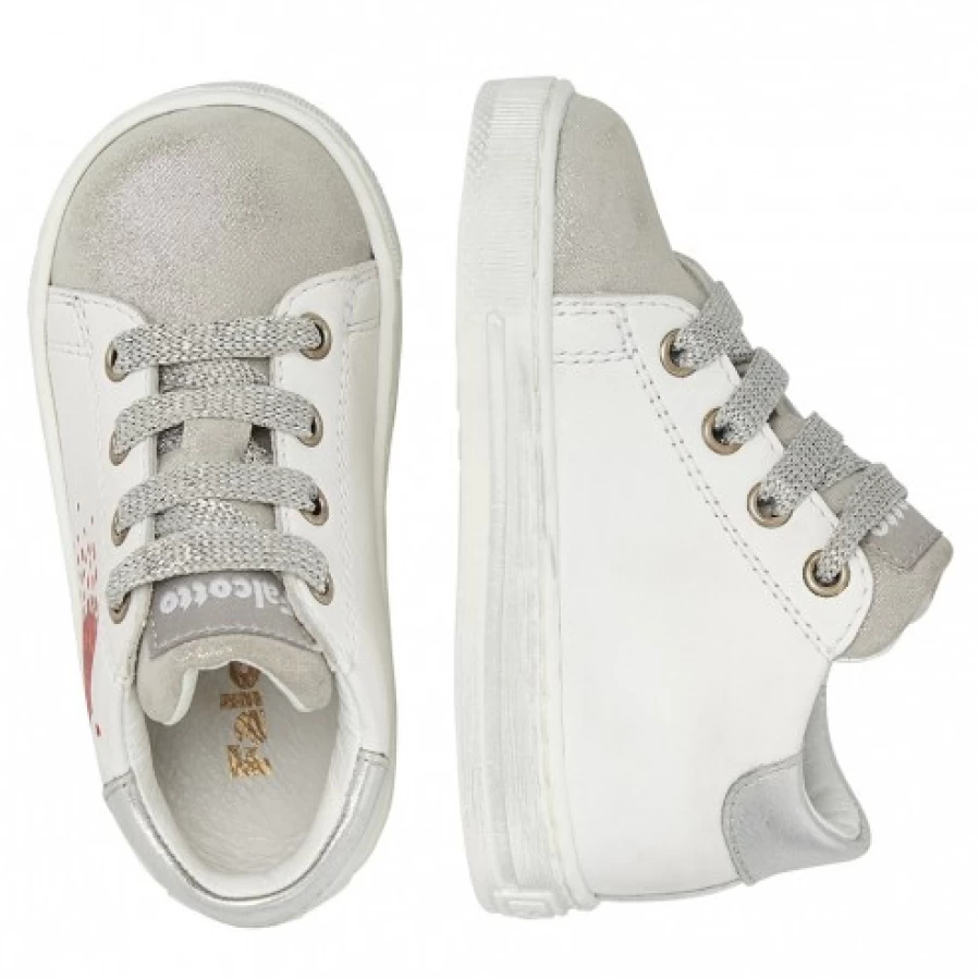 FALCOTTO White-Silver Leather Suede Sneakers for Men & Women - Corrason Casual Comfortable Shoes