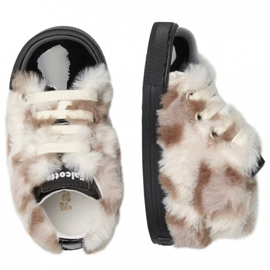 FALCOTTO Magic Wool & Patent Leather Sneakers for Kids - Black and Milk Color Comfortable Shoes