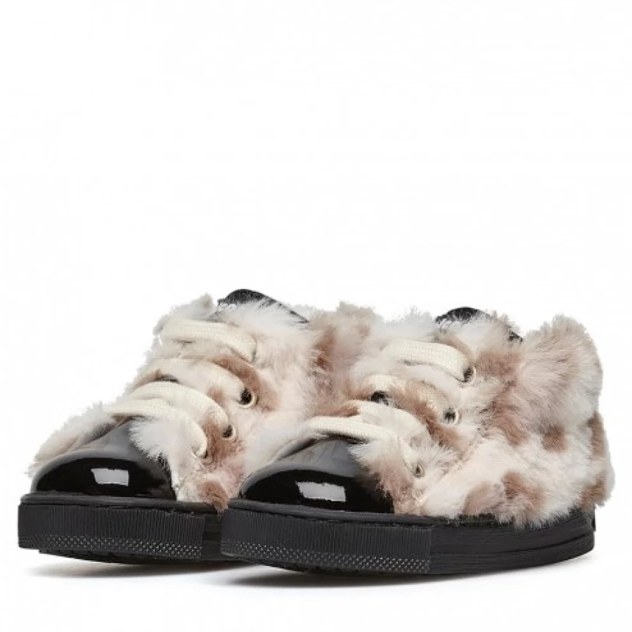 FALCOTTO Magic Wool & Patent Leather Sneakers for Kids - Black and Milk Color Comfortable Shoes