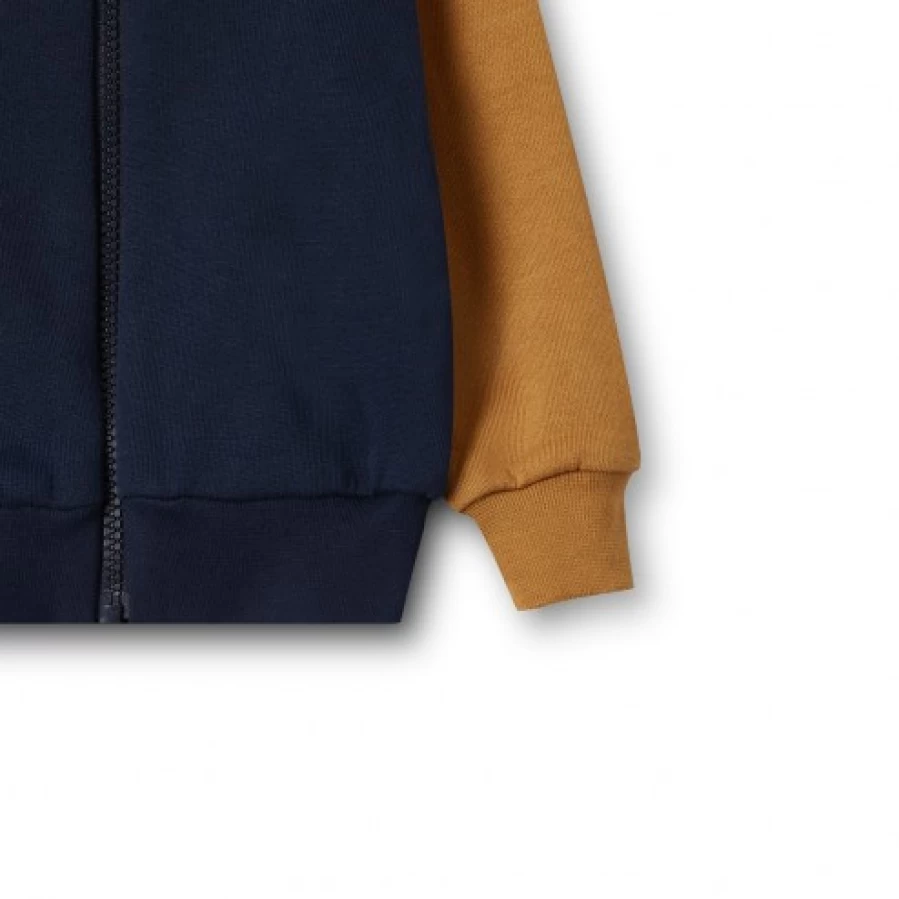 FALCOTTO Stig Zip-Up Hoodie for Men - Navy & Cognac Pullover Sweatshirt