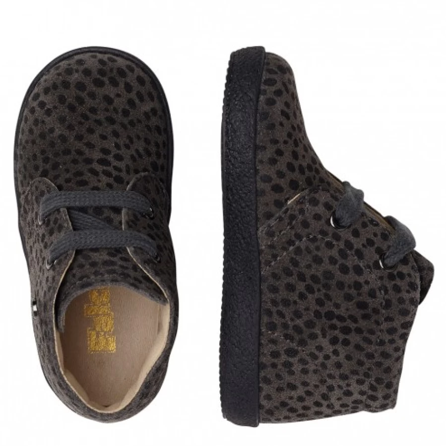 FALCOTTO Kids' Charcoal Grey Suede Lace-Up Shoes with Pony Print - Stylish & Comfortable