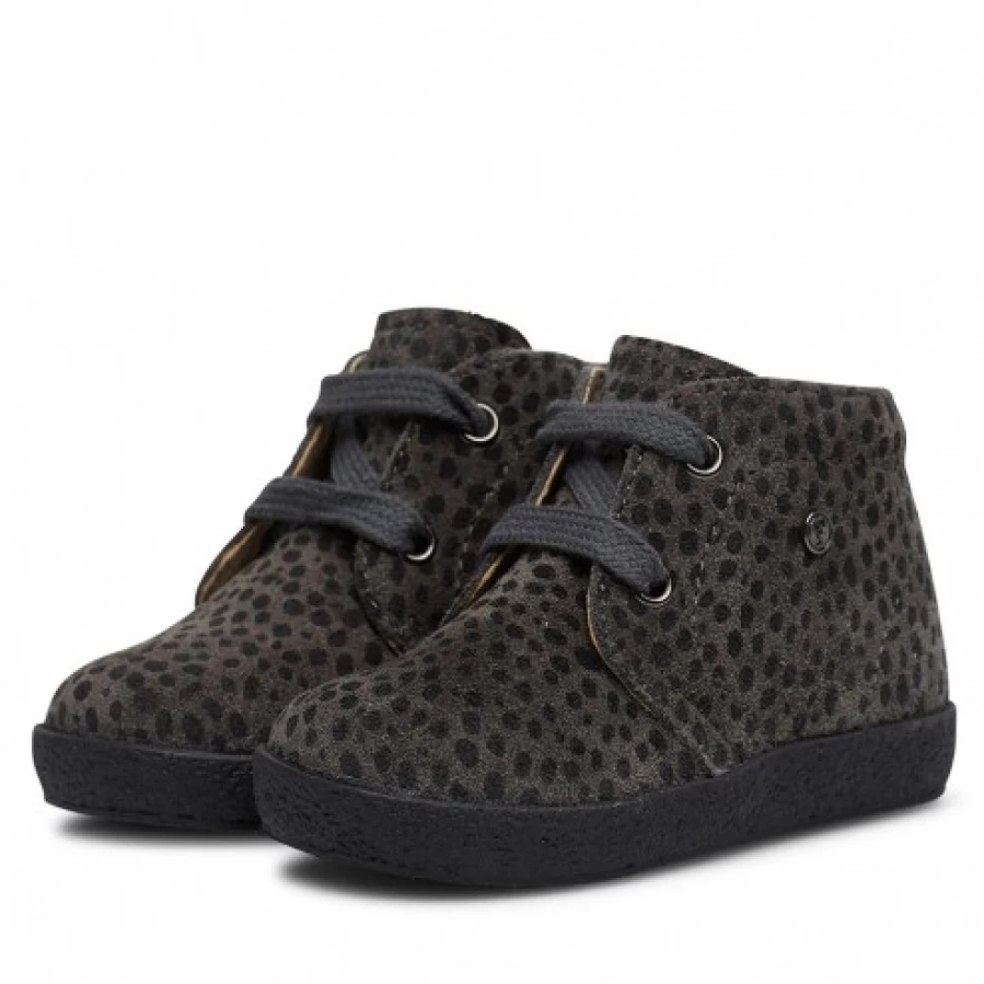 FALCOTTO Kids' Charcoal Grey Suede Lace-Up Shoes with Pony Print - Stylish & Comfortable
