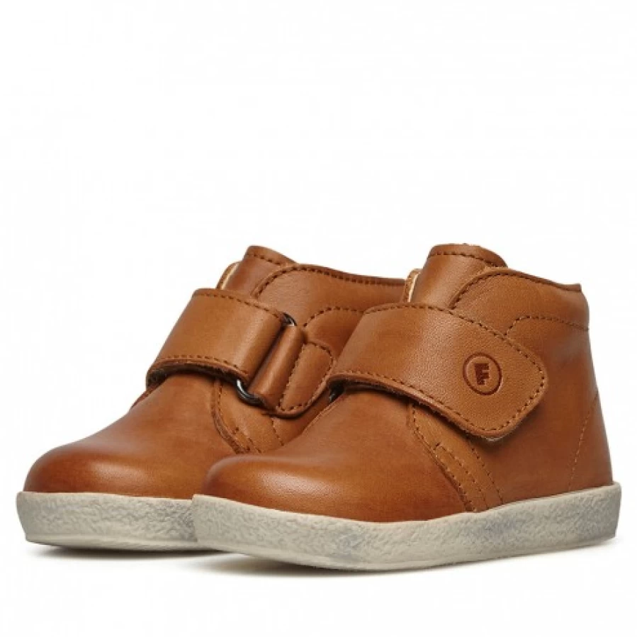 FALCOTTO Conte VL Cognac Brushed Nappa Leather Shoes with Velcro Closure for Comfort and Style