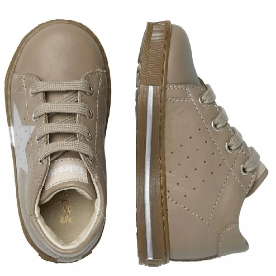 FALCOTTO Venus Beige Calfskin Sneakers with Colorful Maxi-Star Design - Women's Fashion Shoes
