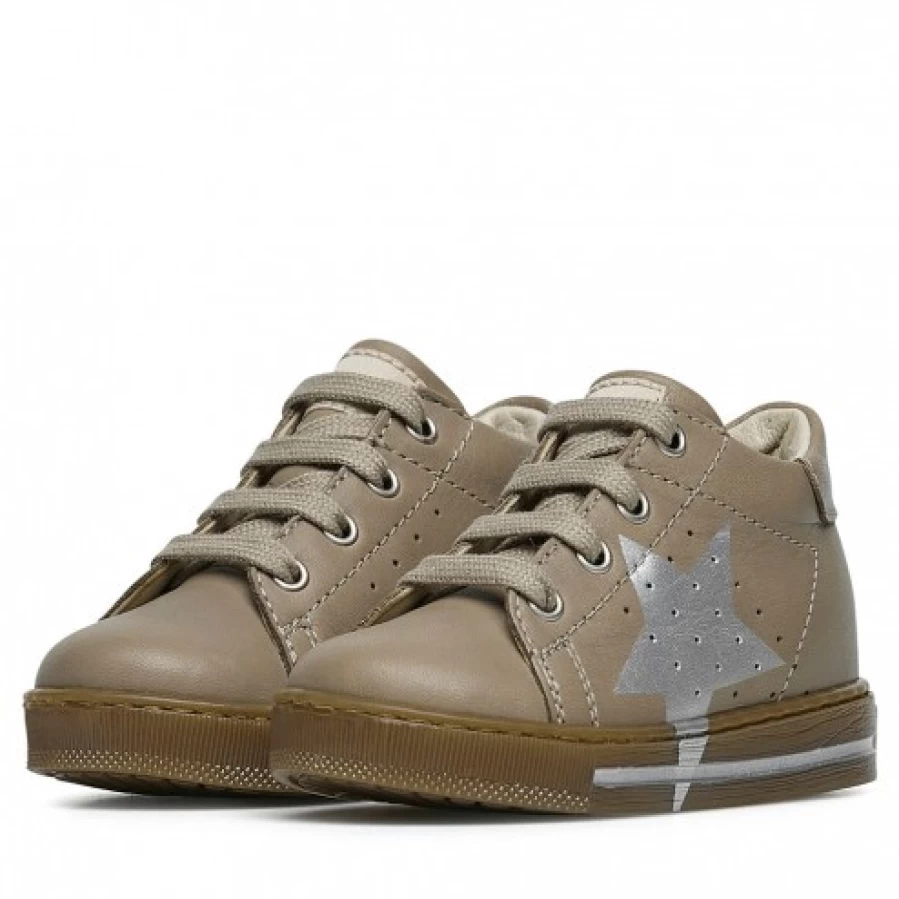 FALCOTTO Venus Beige Calfskin Sneakers with Colorful Maxi-Star Design - Women's Fashion Shoes