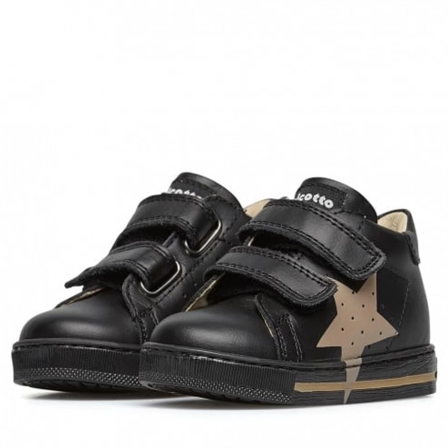 FALCOTTO Venus VL Black Calfskin Sneakers with Colorful Maxi-Star Design - Women's Fashion Shoes