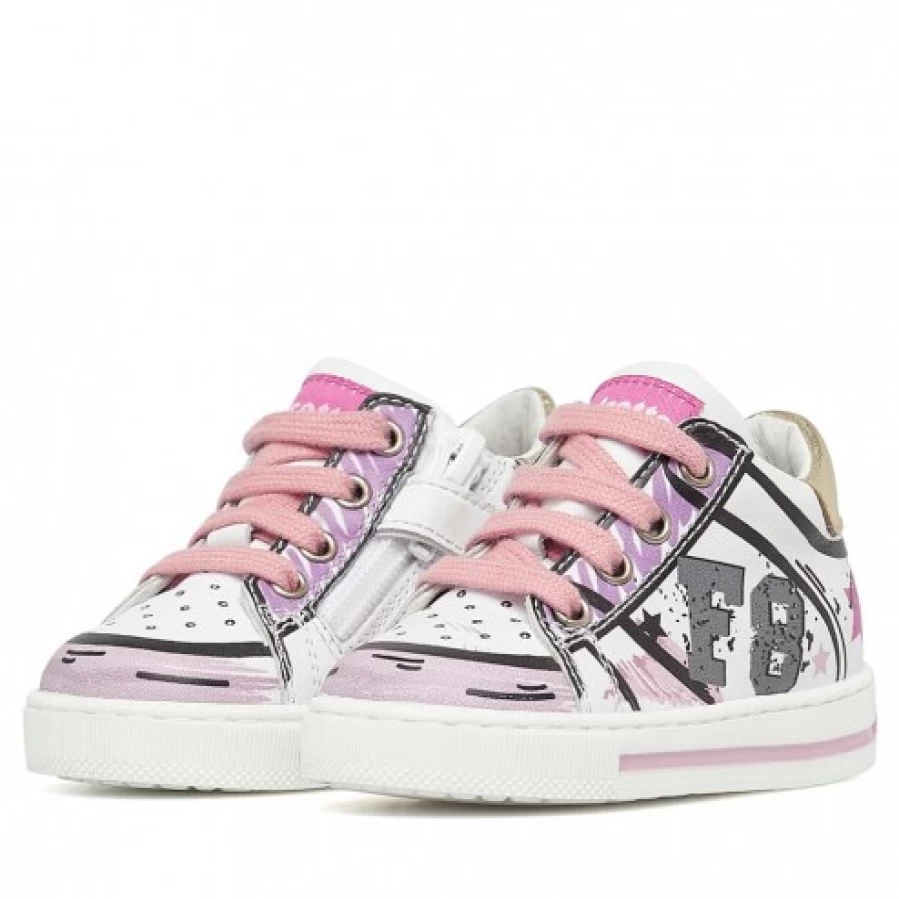 FALCOTTO Pink & White Leather Sneakers for Kids - Flurriny Zip Comfortable Casual Shoes