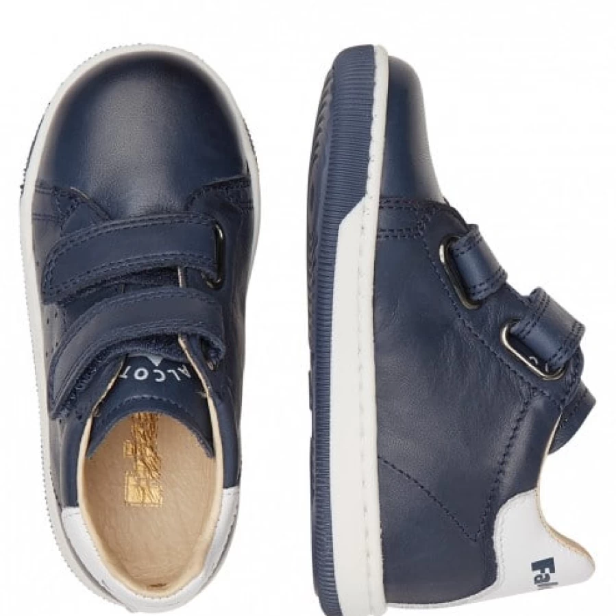 FALCOTTO Adam VL Blue-White Nappa Leather Velcro Sneakers for Kids