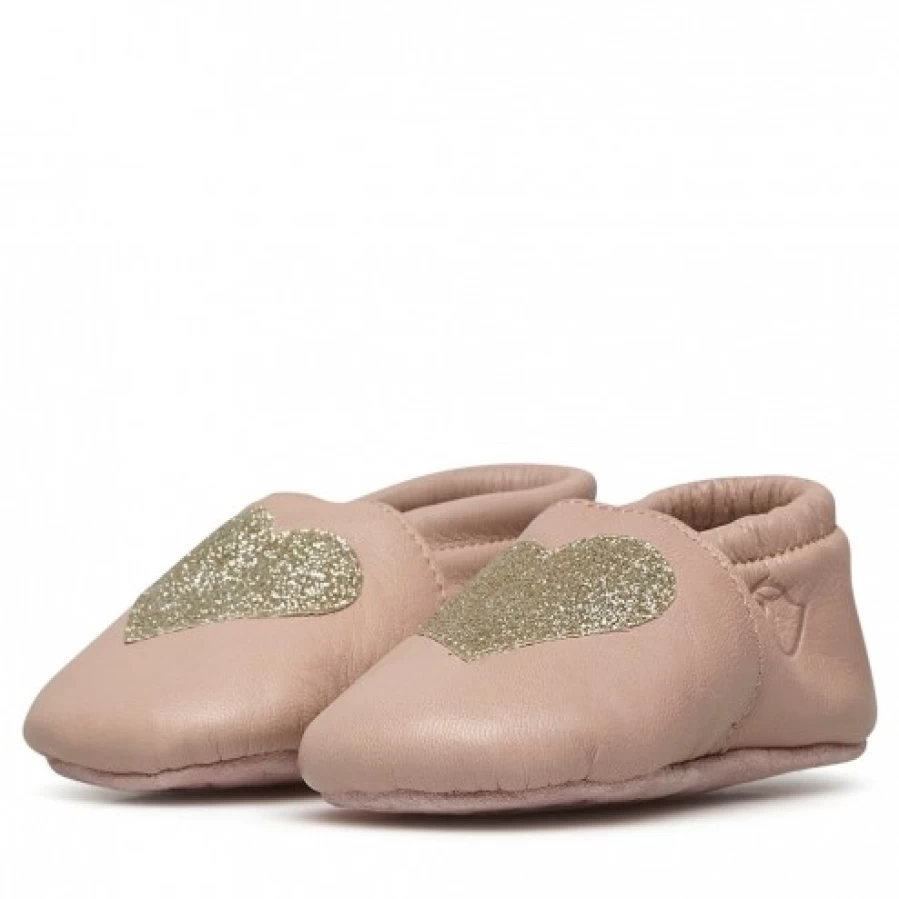 FALCOTTO Poppy Baby Crib Shoes with Glitter Heart Detail in Soft Pink - Premium Newborn First Walkers
