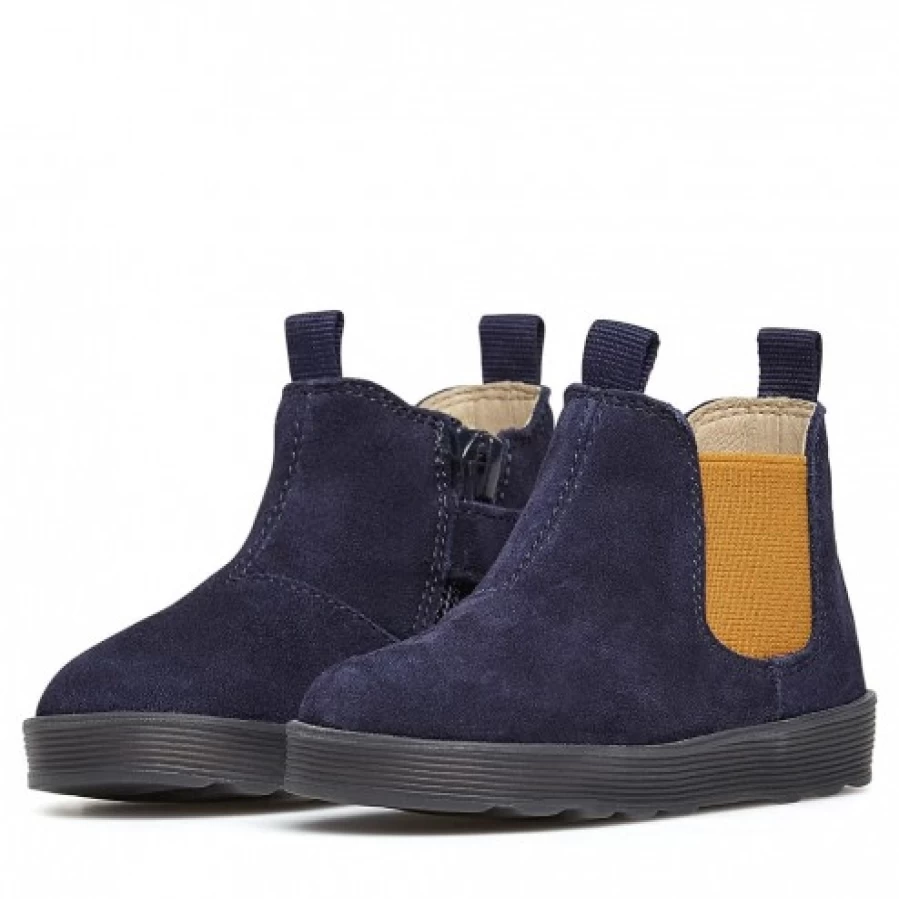 FALCOTTO Tarbell Men's Beatle Boots with Zip Closure - Navy Blue & Pumpkin Color Casual Shoes