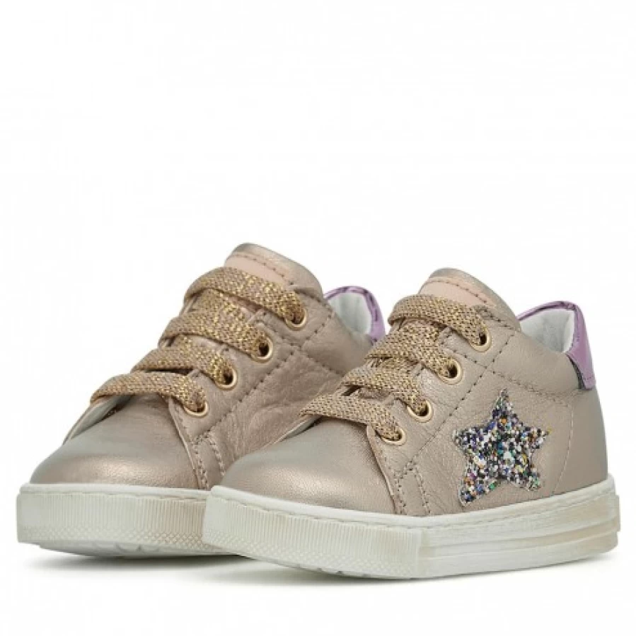 FALCOTTO Sasha Leather Sneakers for Kids - Waterproof Laminated Design - Comfortable Nut Brown Shoes