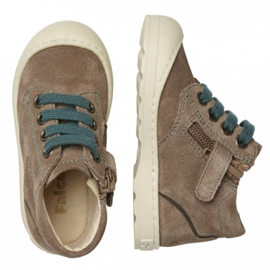 FALCOTTO Labloom Brown-Green Suede Zip Sneakers for Kids