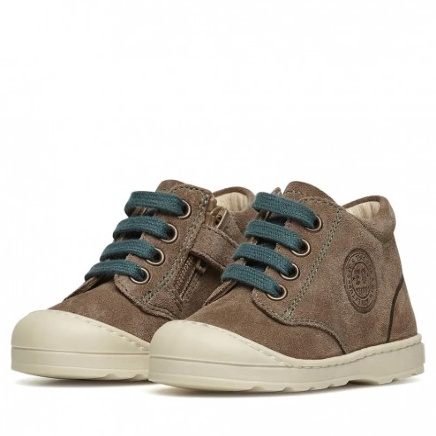 FALCOTTO Labloom Brown-Green Suede Zip Sneakers for Kids
