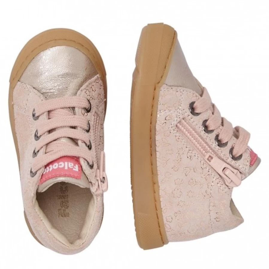 FALCOTTO Snopes Zip Powder Pink Leather Suede Sneakers for Women