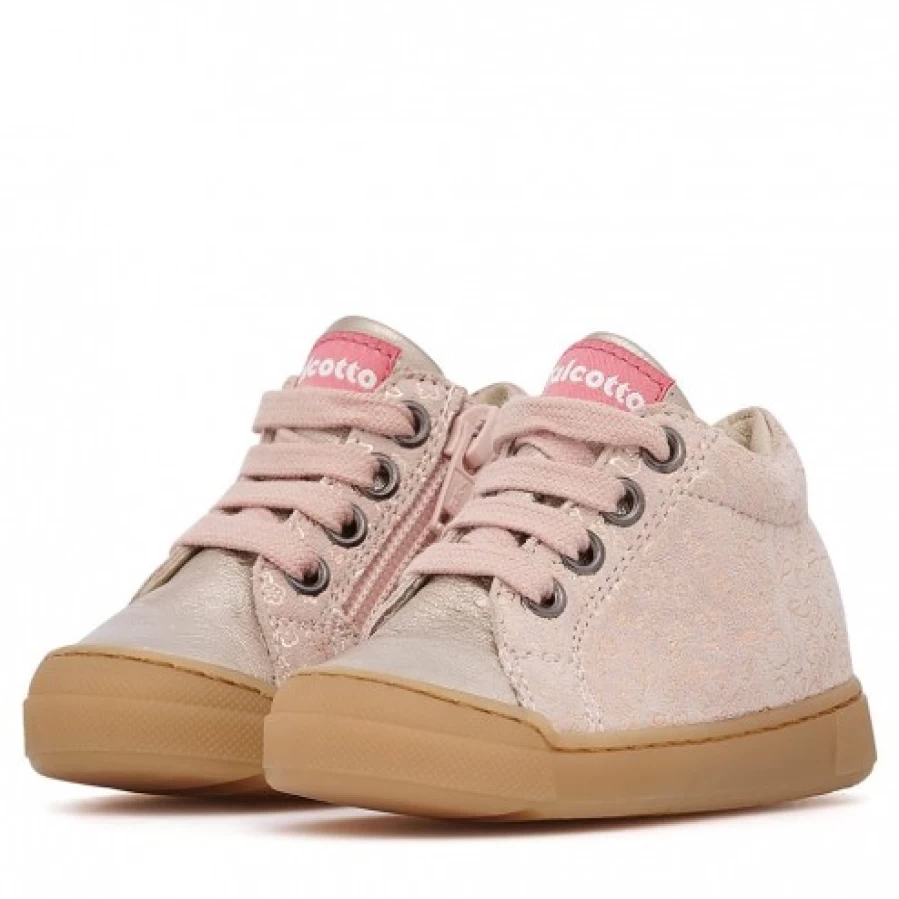 FALCOTTO Snopes Zip Powder Pink Leather Suede Sneakers for Women